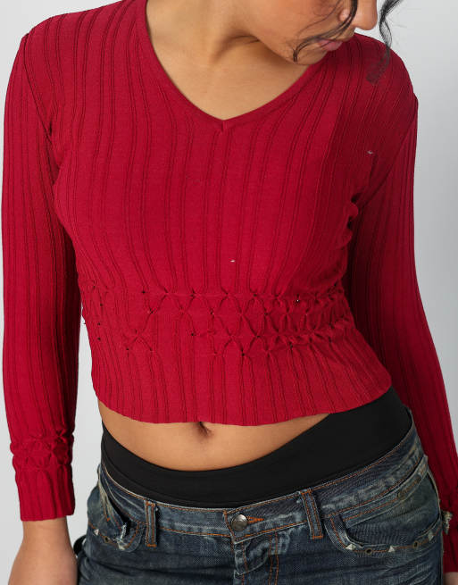 Vintage Max&Co. S long sleeve top in burgundy red, 4 of 4