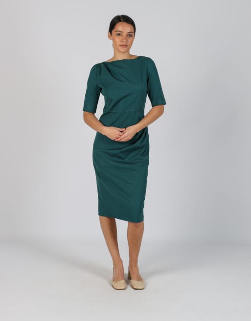Vintage Max&Co. S woven midi dress in dark green