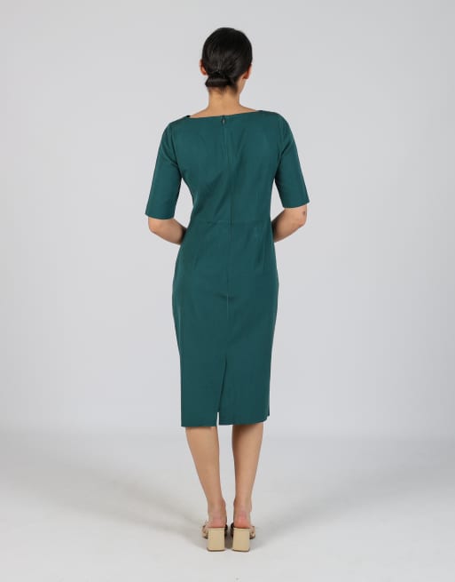 Vintage Max&Co. S woven midi dress in dark green, 3 of 4