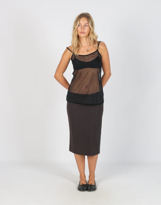 Vintage Max&Co. S woven midi skirt in brown, 1 of 4