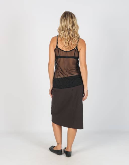 Vintage Max&Co. S woven midi skirt in brown, 3 of 4