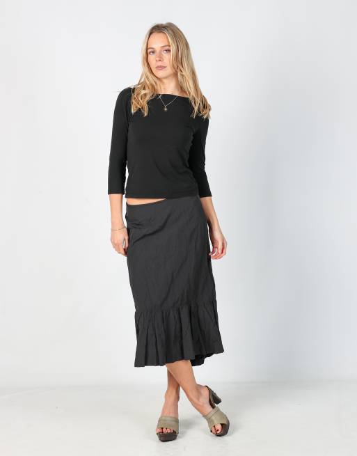 Vintage MaxMara 8 woven maxi skirt in black