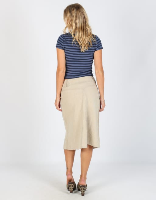 Vintage MaxMara 8 woven midi skirt in beige, 3 of 4