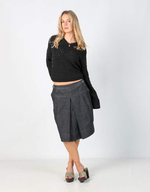 Vintage MaxMara L denim midi skirt in blue