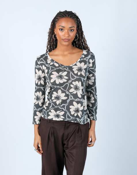 Vintage MaxMara S long sleeve top in charcoal grey - view 1