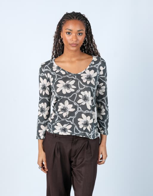 Vintage MaxMara S long sleeve top in charcoal grey