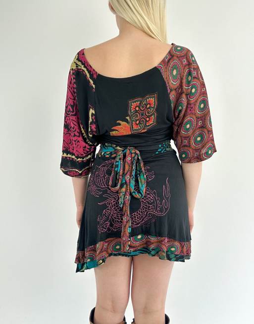 Vintage medium Desigual printed mini dress in black and multicolour, 2 of 4
