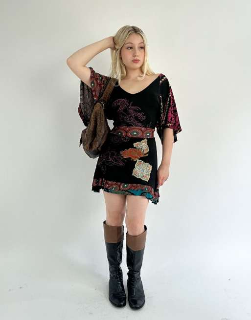 Vintage medium Desigual printed mini dress in black and multicolour, 4 of 4