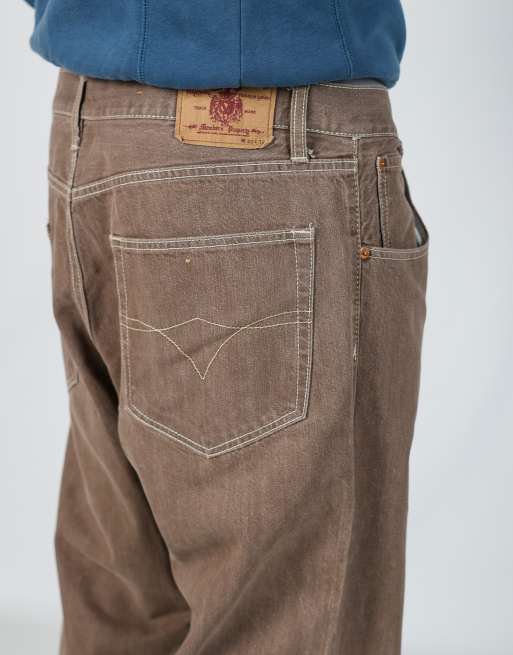 Vintage Member's property 40x32 denim hip hop jeans in brown, 4 of 4