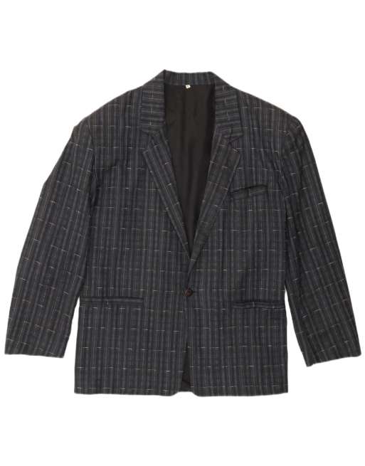 Vintage Mens 1 Button Blazer Jacket UK 40 Large Navy Blue Check Polyester, 1 of 4