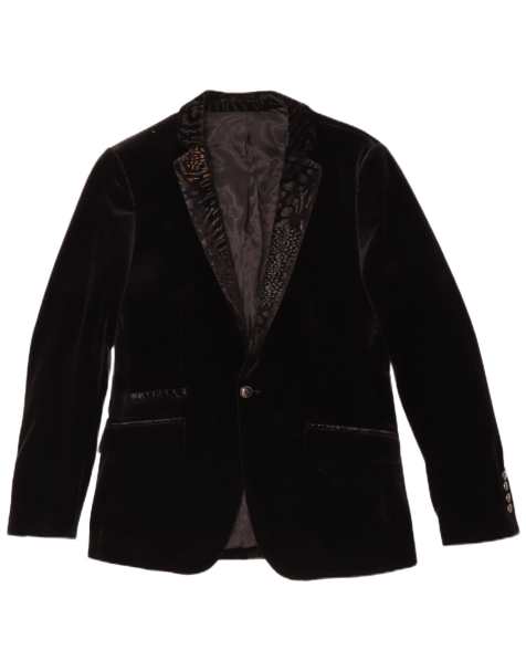 Vintage Mens 1 Button Velvet Blazer Jacket Size 48 Medium Black - view 1