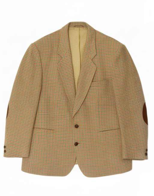 Vintage Mens 2 Button Blazer Jacket IT 52 XL Green Houndstooth Wool, 1 of 4