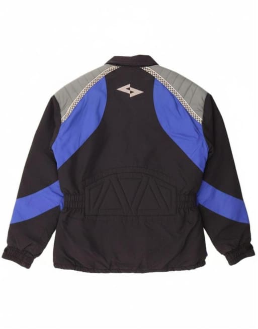 VINTAGE Mens Graphic Biker Jacket UK 36 Small Black Colourblock Nylon, 3 of 4