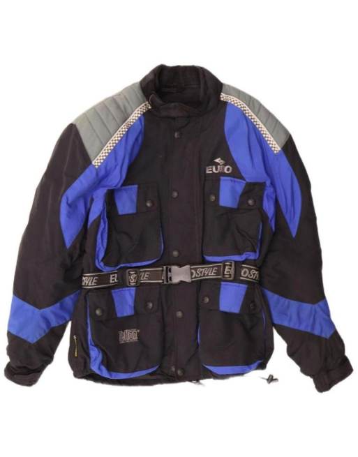 VINTAGE Mens Graphic Biker Jacket UK 36 Small Black Colourblock Nylon, 4 of 4