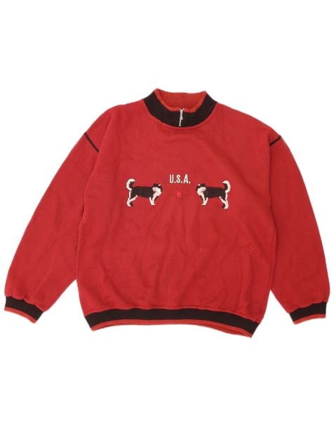 Vintage Mens Graphic Sweatshirt Jumper Medium Red Colourblock Cotton - view 1