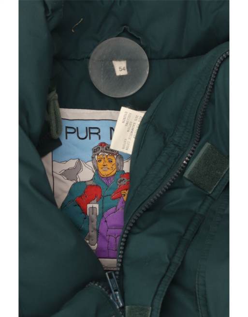 Vintage Mens Hooded Padded Ski Jacket IT 54 2XL Green Polyester, 4 of 4