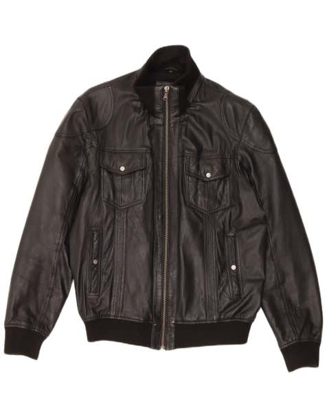 Vintage Mens Leather Jacket UK 40 Large Black Leather - view 1