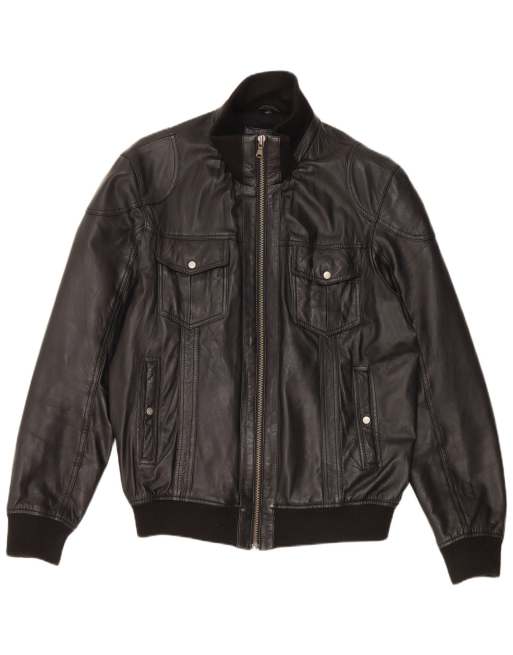 Vintage Mens Leather Jacket UK 40 Large Black Leather