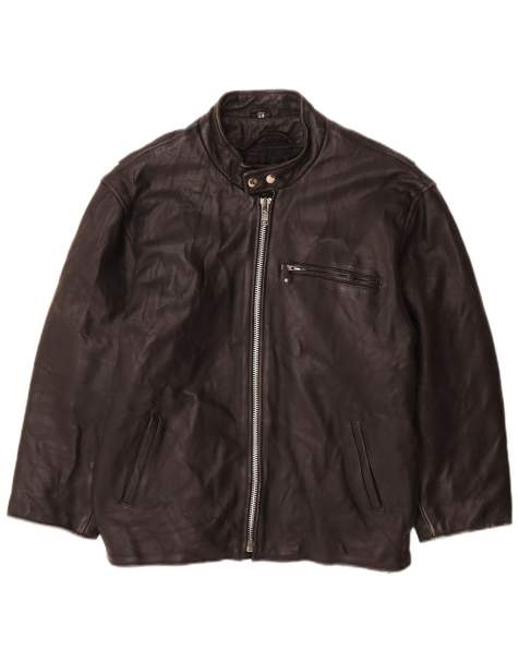 Vintage Mens Leather Jacket UK 44 2XL Black Leather - view 1