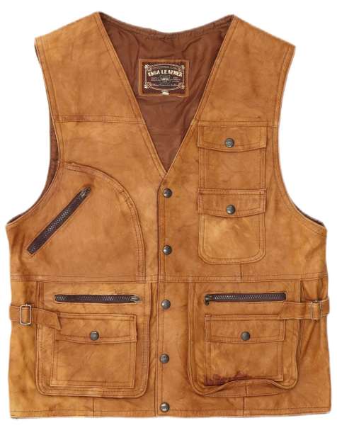 Vintage Mens Leather Utility Jacket UK 38 Medium Brown - view 1