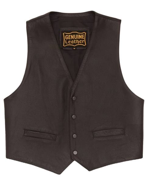 Vintage Mens Leather Waistcoat Medium Black - view 1