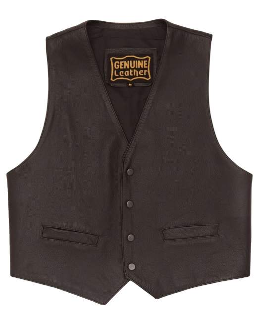 Vintage Mens Leather Waistcoat Medium Black, 1 of 4