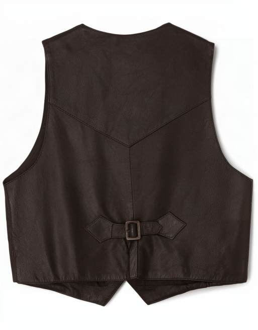 Vintage Mens Leather Waistcoat Medium Black, 2 of 4