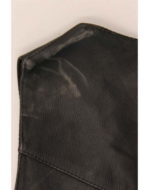 Vintage Mens Leather Waistcoat Medium Black, 3 of 4