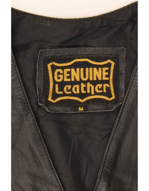 Vintage Mens Leather Waistcoat Medium Black, 4 of 4