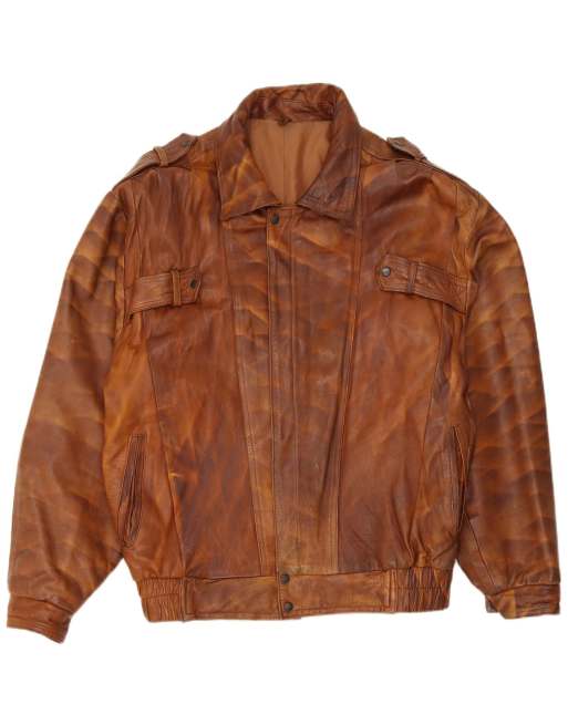 Vintage Mens Military Leather Jacket UK 44 2XL Brown Leather