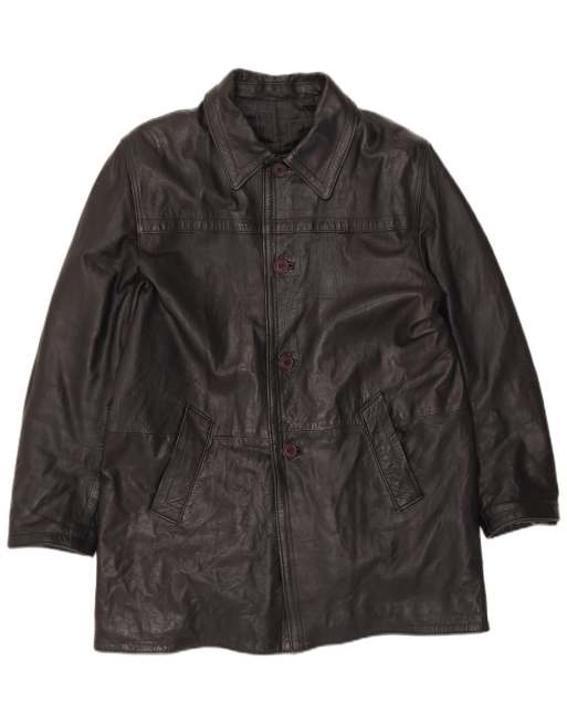 Vintage Mens Oversized Leather Jacket UK 40 Large Black Leather