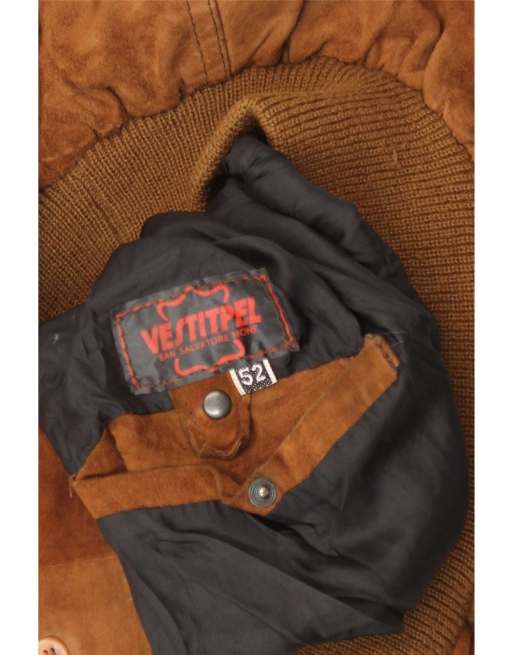 Vintage Mens Suede Bomber Jacket IT 52 XL Brown, 4 of 4