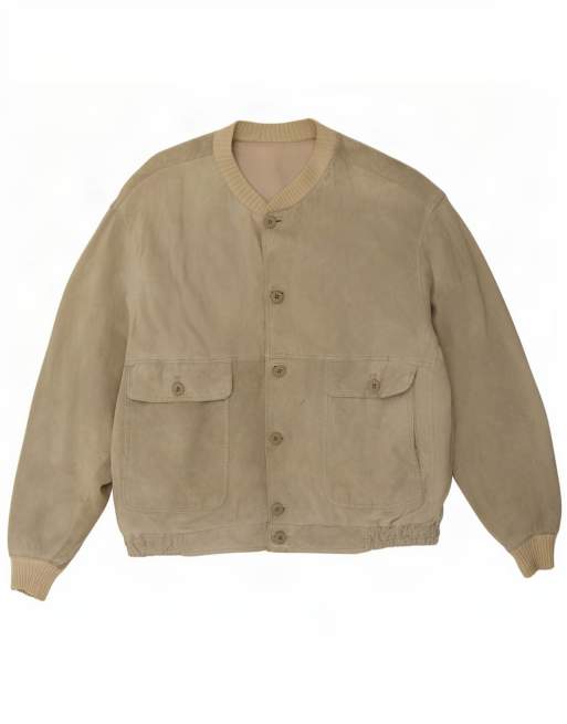 Vintage Mens Suede Bomber Jacket UK 40 Large Beige, 1 of 4