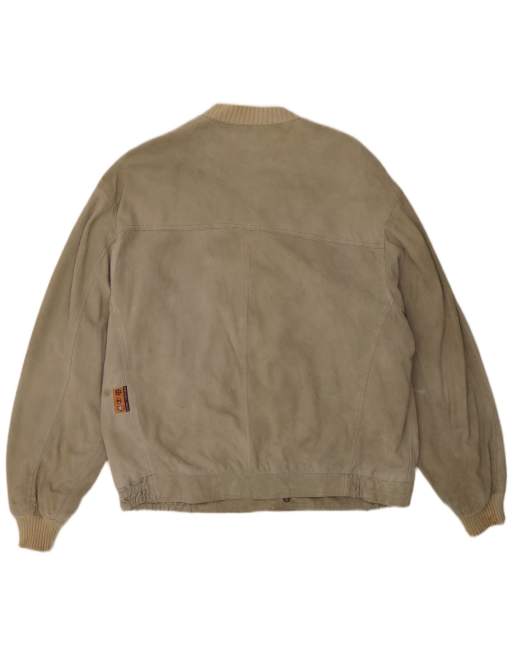 Vintage Mens Suede Bomber Jacket UK 40 Large Beige, 2 of 4