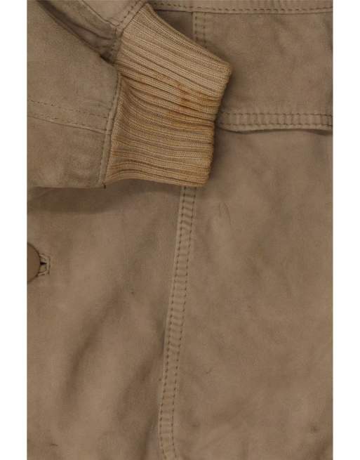Vintage Mens Suede Bomber Jacket UK 40 Large Beige, 3 of 4