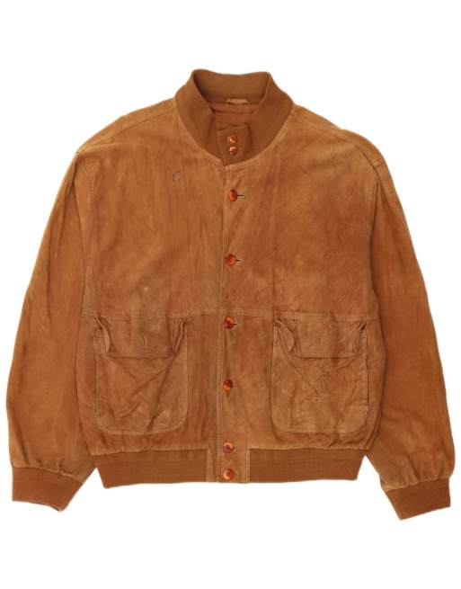 Vintage Mens Suede Bomber Jacket UK 42 XL Brown Leather