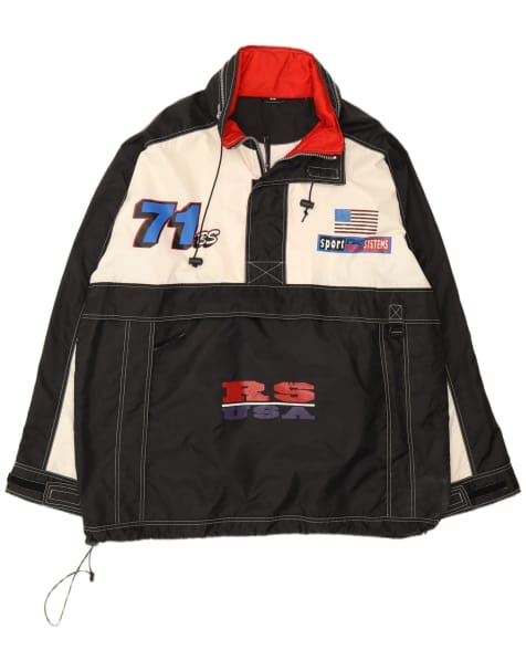 Vintage Mens USA Hooded Graphic Anorak Jacket UK 42 XL Black Colourblock - view 1