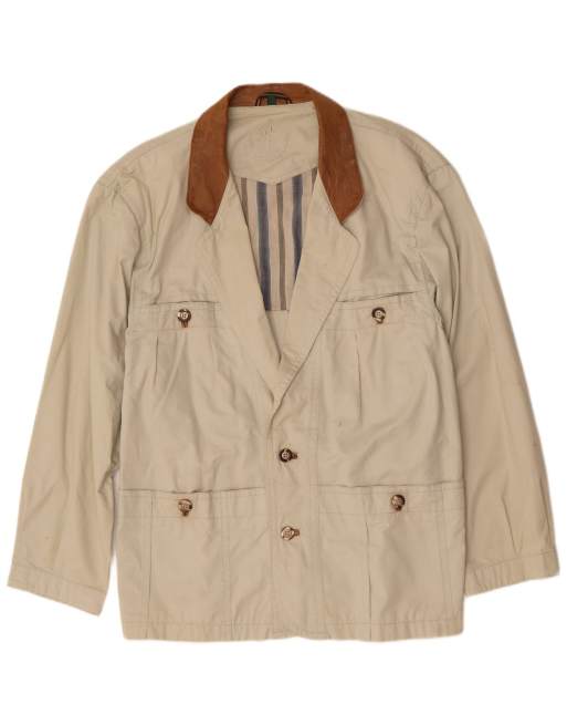 Vintage Mens Utility Jacket UK 40 Large Beige Cotton
