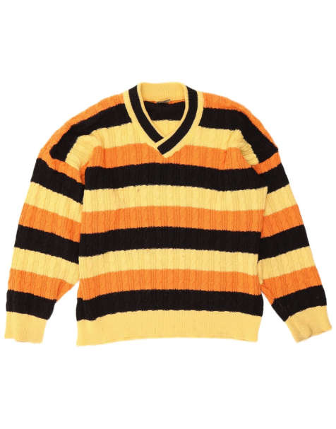Vintage Mens V-Neck Jumper Sweater XL Yellow Striped - view 1