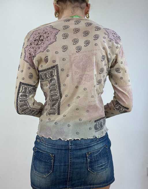 Vintage mesh abstract print top in cream, 2 of 4