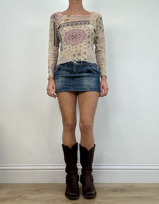 Vintage mesh abstract print top in cream, 4 of 4
