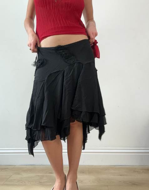 Vintage mesh aysmmetric skirt in black - view 1
