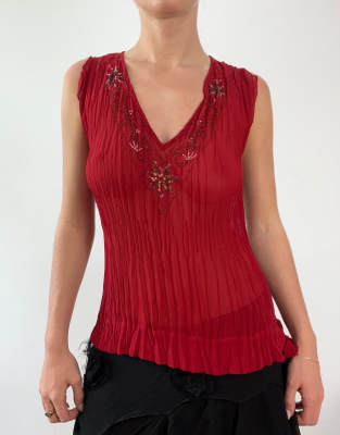 Vintage mesh beaded top in red
