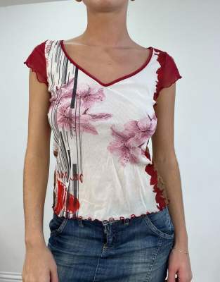 French floral mesh top -M/L