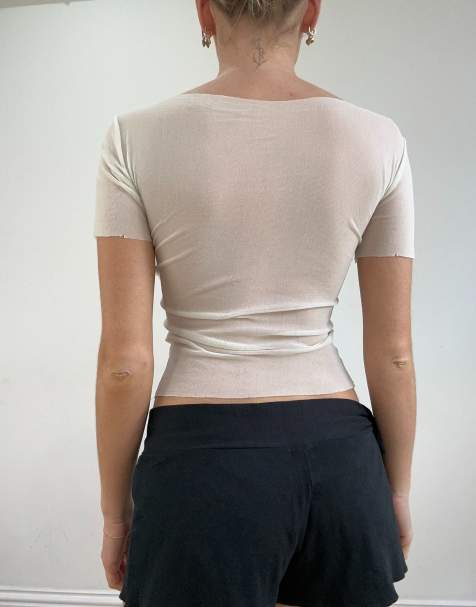 Vintage mesh floral top in white - view 2
