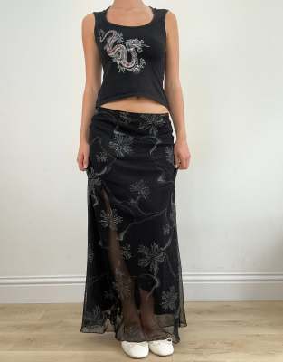 Vintage mesh maxi skirt in black