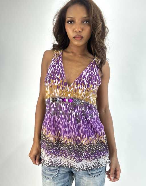 Vintage mesh overlay cami top in purple