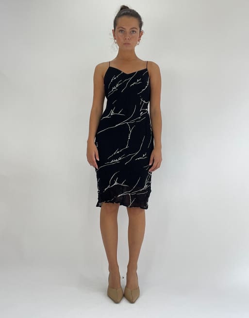 Vintage mesh overlay dress in black