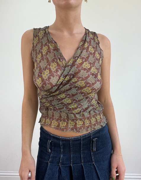 Vintage mesh tank top in khaki - view 1