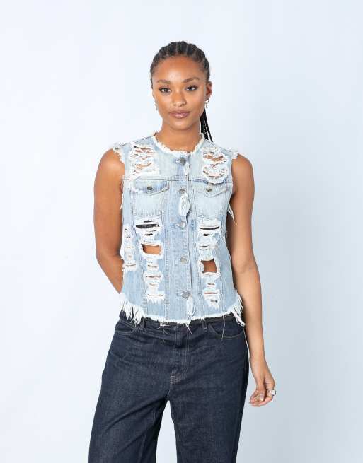 Vintage Met S denim waistcoat in light blue